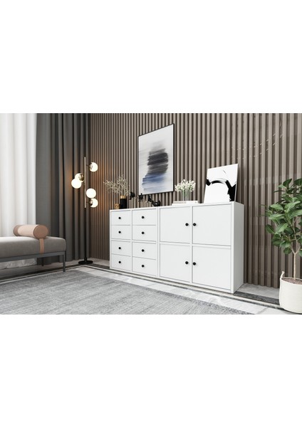 Dolapli Çekmeceli Sifonyer Beyaz 130 cm SFN-1028-Ç