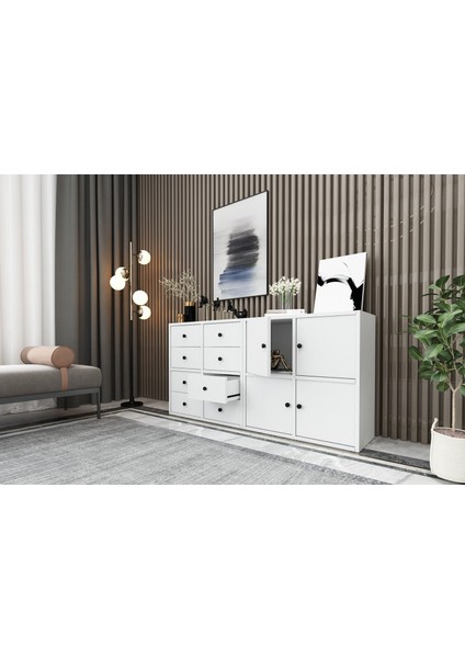 Dolapli Çekmeceli Sifonyer Beyaz 130 cm SFN-1028-Ç modelleri