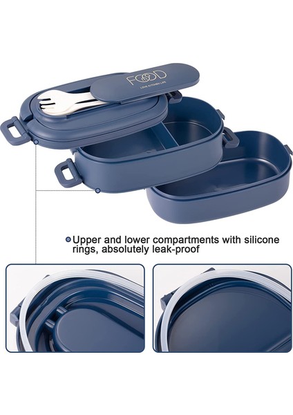 Sefer Tası Öğle Yemeği Kutuları 2 Katlı 3 Bölmeli Çatal Bıçak Takımı Bento Kutuları Gıda Saklama Kapları 1550 ml. (Yurt Dışından)