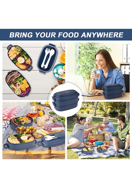 Sefer Tası Öğle Yemeği Kutuları 2 Katlı 3 Bölmeli Çatal Bıçak Takımı Bento Kutuları Gıda Saklama Kapları 1550 ml. (Yurt Dışından)