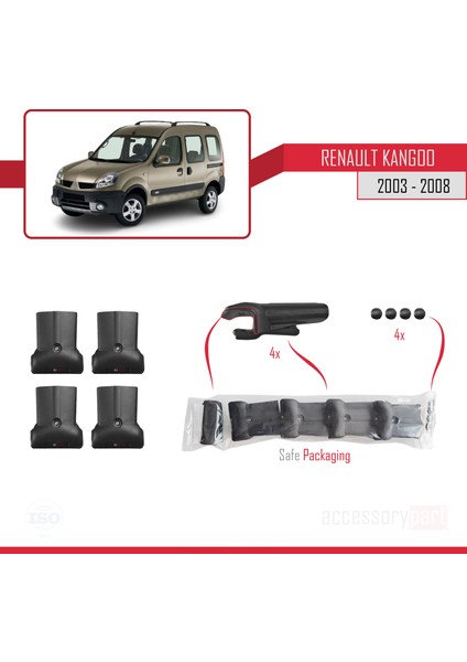 Renault Kangoo 2003-2008 Arası Fly Model Ara Atkı Tavan Barı Siyah