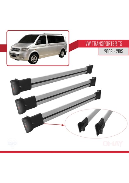 Volkswagen (T5) 2003-2015 Arası Fly Model Ara Atkı Tavan Barı Gri 3 Adet Bar