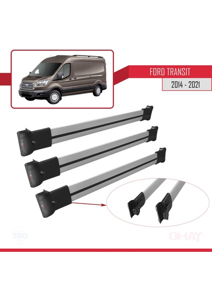 Ford Transit 2014 ve Sonrası Fly Model Ara Atkı Tavan Barı Gri 3 Adet Bar