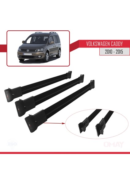 Volkswagen Caddy 2010-2015 Arası Fly Model Ara Atkı Tavan Barı Siyah 3 Adet Bar