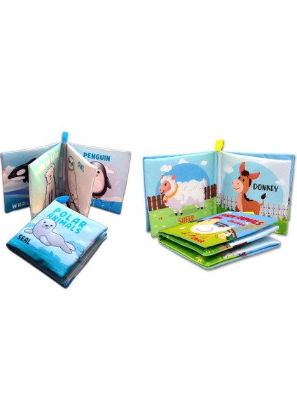 2 Kitap Tox Ingilizce Kutup Hayvanları ve Çiftlik Hayvanları Kumaş Sessiz Kitap E125 E119 - Bez Kitap , Eğitici Oyuncak , Yumuşak ve Hışırtılı