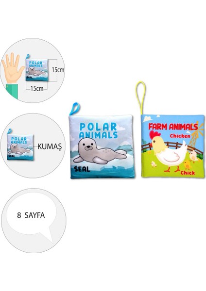 2 Kitap Tox Ingilizce Kutup Hayvanları ve Çiftlik Hayvanları Kumaş Sessiz Kitap E125 E119 - Bez Kitap , Eğitici Oyuncak , Yumuşak ve Hışırtılı