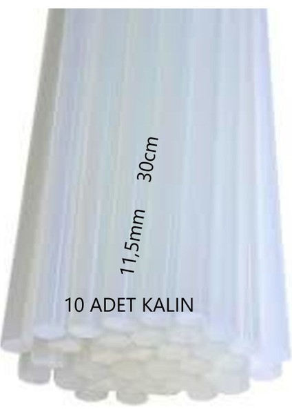 10 Adet Kalın Mum Silikon Sıcak Çubuk Şeffaf 11,5mm 30CM