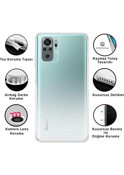 Xiaomi Redmi Note 10 Kılıf Şeffaf 3D Kamera Lens Korumalı Tıpalı Silikon