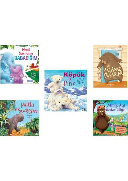 Resimli Ilk Okuma Kitapları 5 Kitaplık Set: Köpük ile Pıtır, Mutlu Suaygırı, Hadi Sarılalım Babacığım, Şu Yaramaz Tavşanlar, Minik Ayı Denize Gidiyor!
