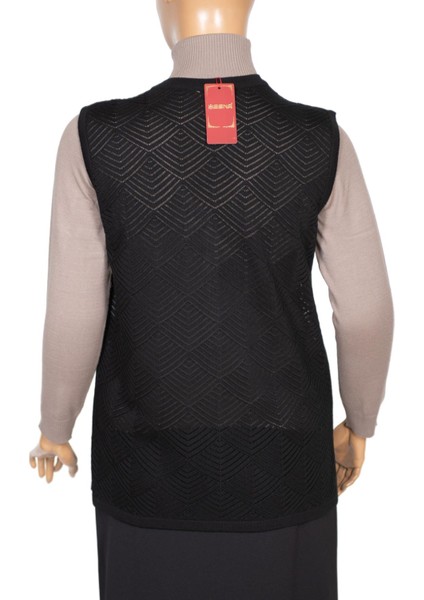 Kadın Taçlı Triko Ajurlu Broşlu Yelek Siyah fırsatları