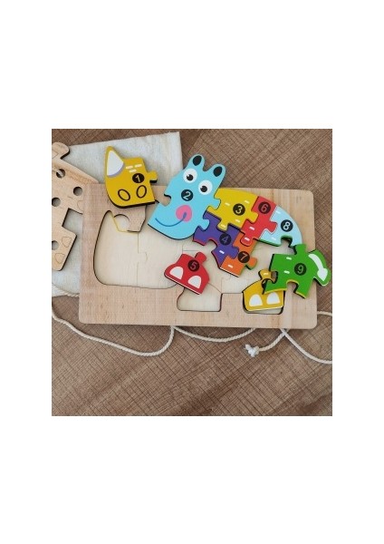 Gergedan Modelli 2 Parça Ip Geçirmeli ve Renkli Sayıları Öğreniyorum Puzzle