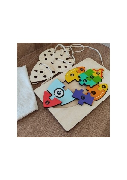 Roket Modelli 2 Parça Ip Geçirmeli ve Renkli Sayıları Öğreniyorum Puzzle