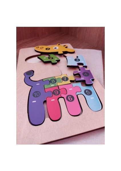 Zürafa Modelli 2 Parça Ip Geçirmeli ve Renkli Sayıları Öğreniyorum Puzzle