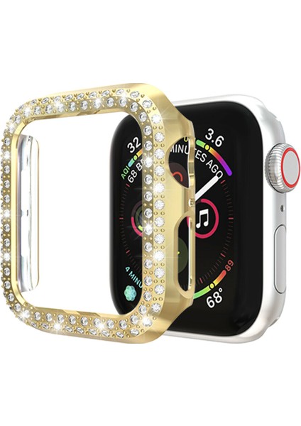 Apple Watch Uyumlu Seri 7 45 mm Kılıf Taşlı Çerçeve Swarovski Kristal Komple Bumper Mika Çerçeve