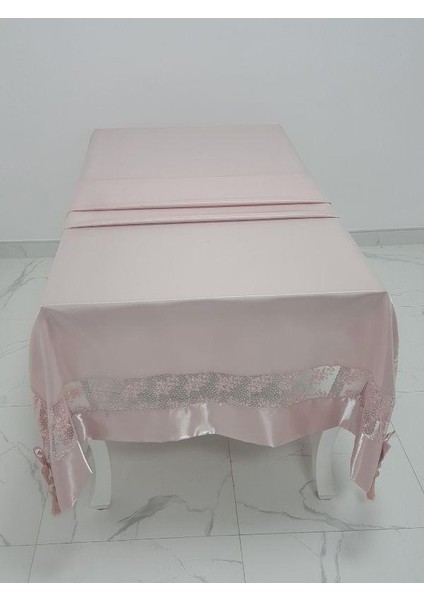 Gelin Lüx Dantelli Monoray Kumaş Pudra Masa Örtüsü Dikdörtgen 170x330 cm - 1029