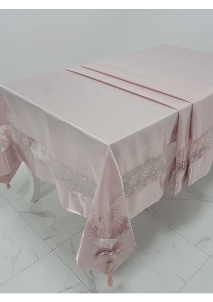 Gelin Lüx Dantelli Monoray Kumaş Pudra Masa Örtüsü Dikdörtgen 170x330 cm - 1029 modelleri