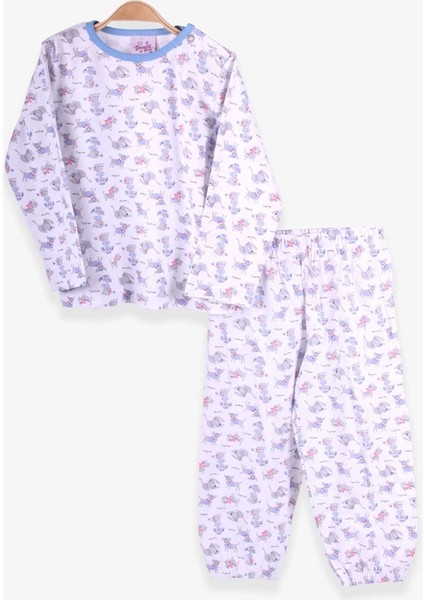 Kız Bebek Pijama Takımı Köpekcik Desenli 9 Ay-3 Yaş, Beyaz