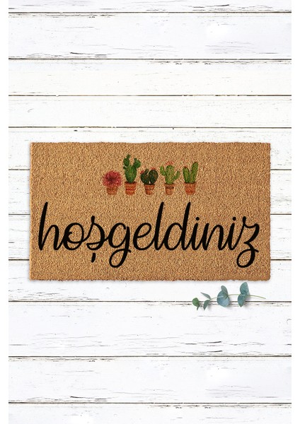 Kaktüslü Hoşgeldiniz Yazılı Koko Paspas