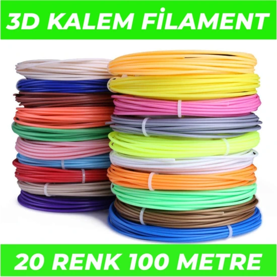 20 Renk 5 Metre 3D Kalem Pla FILAMENT-100 Metre-3d Pen Filamenti