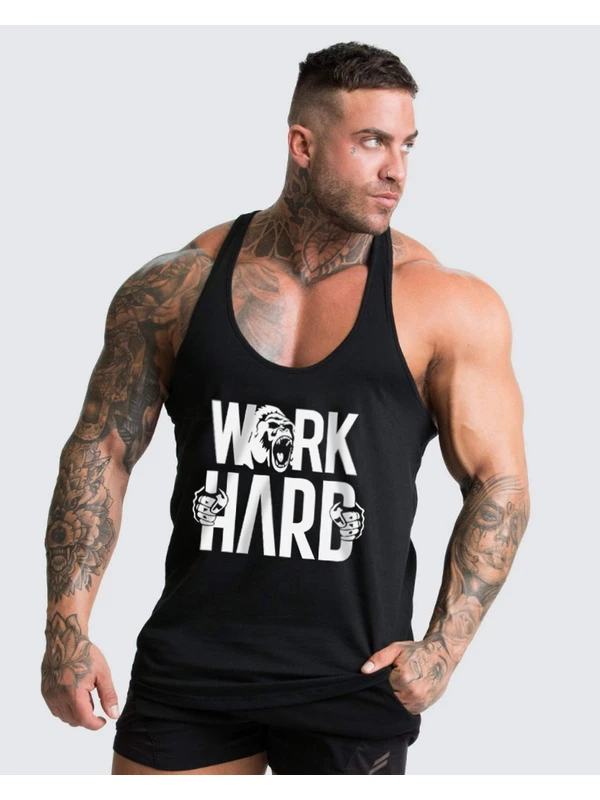 Ghedto Work Hard Gorilla Gym Fitness Tank Top Sporcu Atleti Siyah