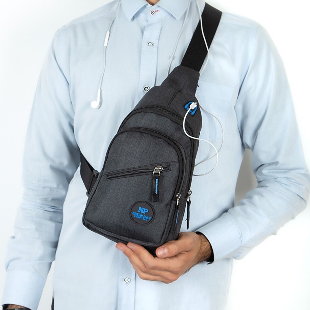 Newish Polo Kulaklık Çıkışlı Tek Kol Göğüs Çantası Günlük Mini Sırt Çanta