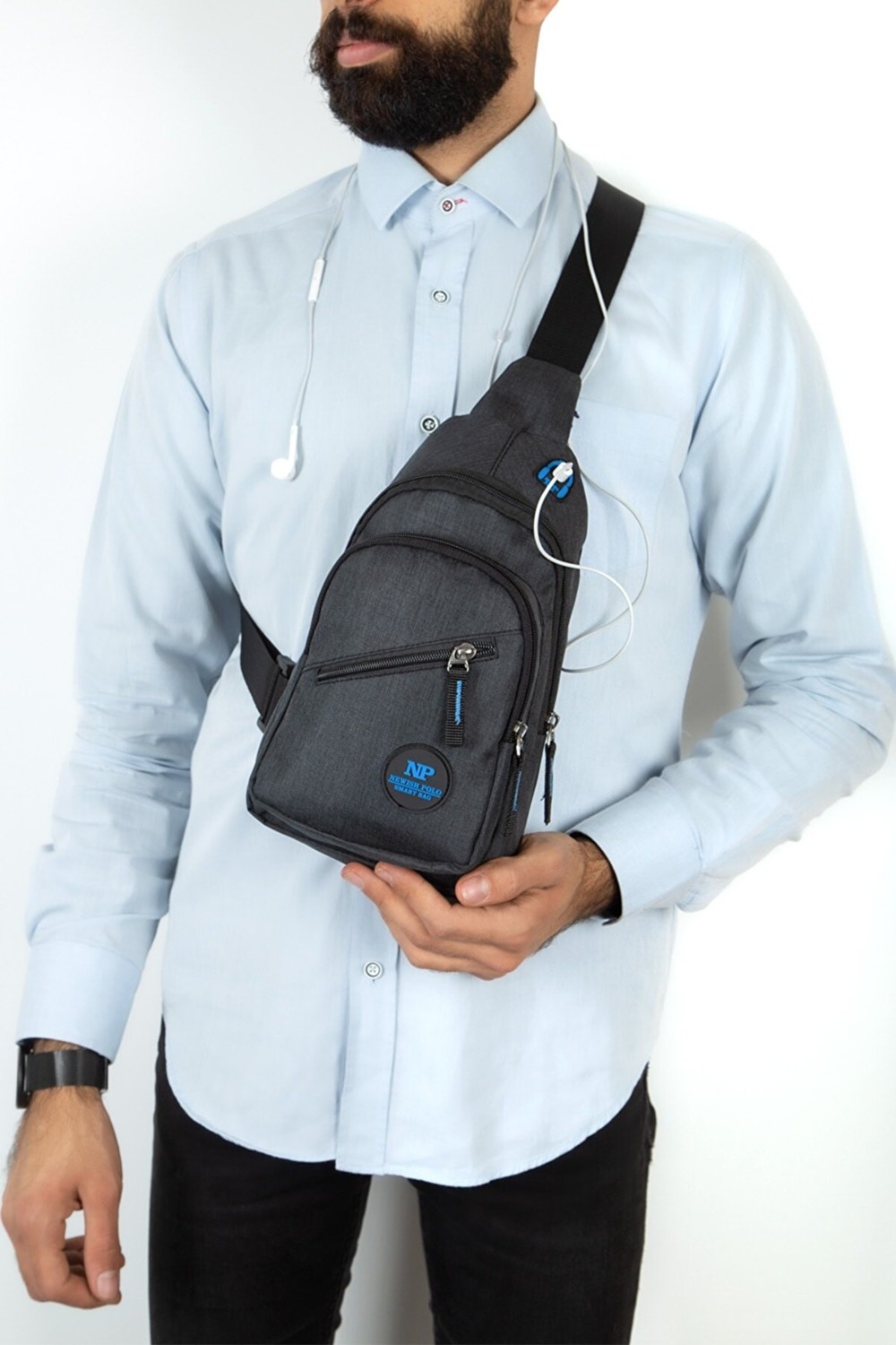 Newish Polo Kulaklık Çıkışlı Tek Kol Göğüs Çantası Günlük Mini Sırt Çanta görsel 4