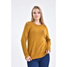 FTZ Women Kadın Boncuk İşlemeli Kazak Safran 21-1066