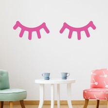 Lizpo Decor Uykulu Gözler Kirpik Duvar Sticker Çıkartması Pembe