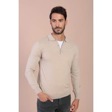 Ferraro Polo Yaka Superfine Yün Kazak - Taş