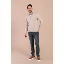 Ferraro Polo Yaka Superfine Yün Kazak - Taş