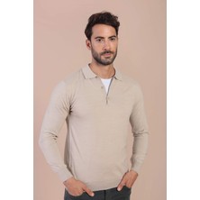 Ferraro Polo Yaka Superfine Yün Kazak - Taş