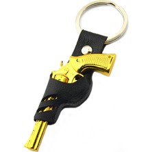 Anahtarlık Sepeti 45 Lik Toplu Kovboy Tabancası Siyah Kılıflı Anahtarlık - Gold Görünümlü