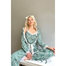 Pijama Evi Yeşil Zeytin Dalı Desenli Sabahlıklı Pegasus Pijama Takımı