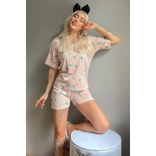 Pijama Evi Somon Lama Baskılı Şortlu Kadın Pijama Takımı