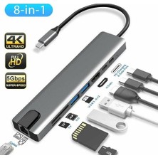 Comse Macbook Pro Air Uyumlu USB Type-C Hub Dönüştürücü Çevirici Çoklayıcı USB Hdmı Micro Sd 8 Girişli