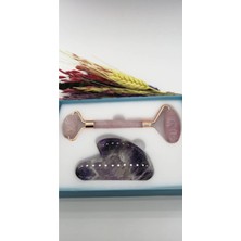 Megaw Pembe Kuvars Masaj Taşı Roller ve Ametist Gua Sha