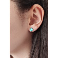 Parmas Design Mavi Mineli Çiçek 925 Ayar Gümüş Kız Çocuk Küpe