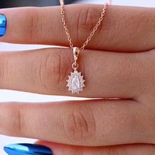 Beyaz Taşlı Minimal Anturaj Damla Gümüş Kolye