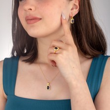 Miavi Silver 925 Ayar Gümüş Safir Model Baget Kolye Küpe Yüzük Takı Seti