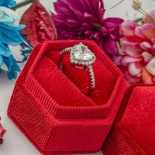 Alyansevim Kalpli Zirkon Taşlı Tektaş Gümüş Bayan Yüzük