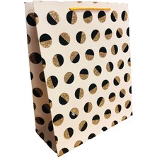 Event Party Store  Karton Çanta Puanlı Modeli Gold Siyah 14CM x 11CM - 1 Adet