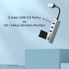 Bix BX04HB 5in1 USB Hub Micro SD / SD Kart Giriş, 3x USB 3.0 Portlu Windows Uyumlu Çoklayıcı Adaptör