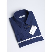 Salve Erkek %100 Pamuk Slim Fit Armürlü Lacivert Gömlek 22110