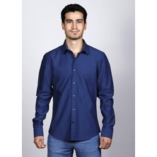 Salve Erkek %100 Pamuk Slim Fit Armürlü Lacivert Gömlek 22110