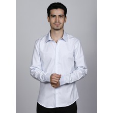 Salve Erkek %100 Pamuk Slim Fit Armürlü Mavi Gömlek 22101