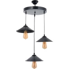 Mylights  Retro  Rustik Vintage  Metal Sarkıt Avize  Mat Siyah  Üçlü