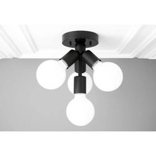 Mylights  Retro  Rustik  Mat Siyah Avize Dörtlü  Plofonyer Avize