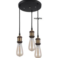 Mylights  Retro Rustik  Üçlü  30 cm Metal Sarkıt Avize  Rustik Sartık Vintage Sarkıt