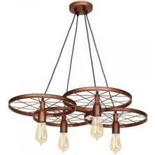 Mylights Retro Rustik  Bakır Eskitme Dörtlü Sarkıt Patinalı Avize