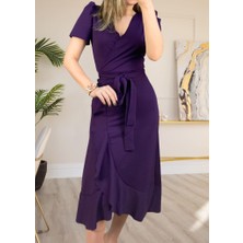 Rengamoda Krep Kumaş Midi Boy Kuşaklı Elbise